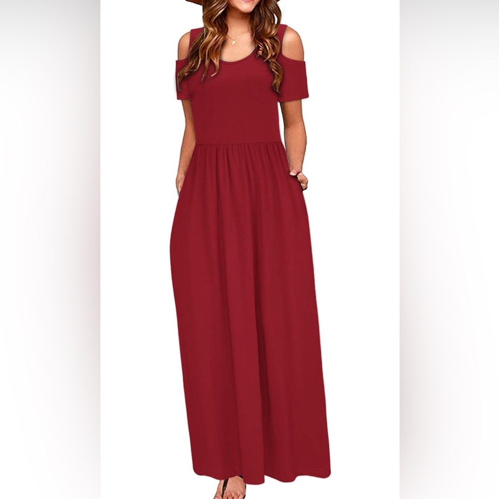 🩵🩵Red Long Summer Dress with cut of shoulders 🩵🩵